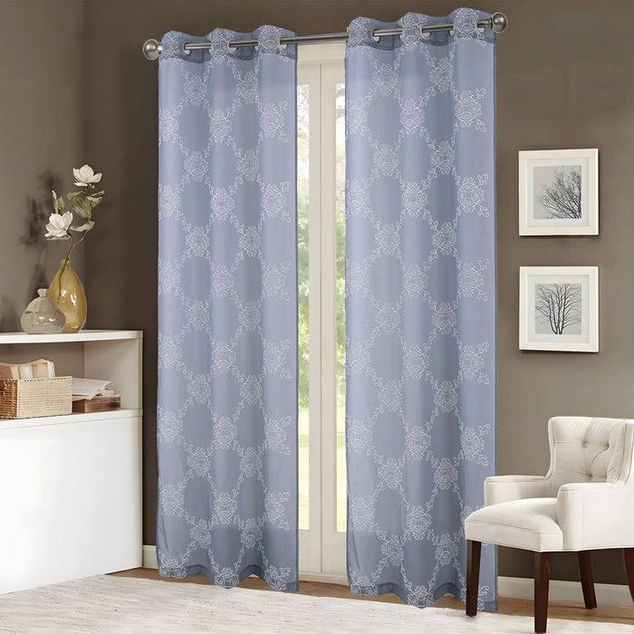 RT Designer Collection Sheryl 2 Pack Embroidered Dorly Luxurious Decorative Grommet Curtain Panel 36" x 96" Slate Blue