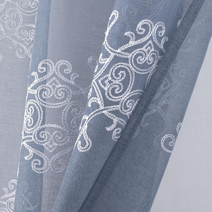 RT Designer Collection Sheryl 2 Pack Embroidered Dorly Luxurious Decorative Grommet Curtain Panel 36" x 96" Slate Blue
