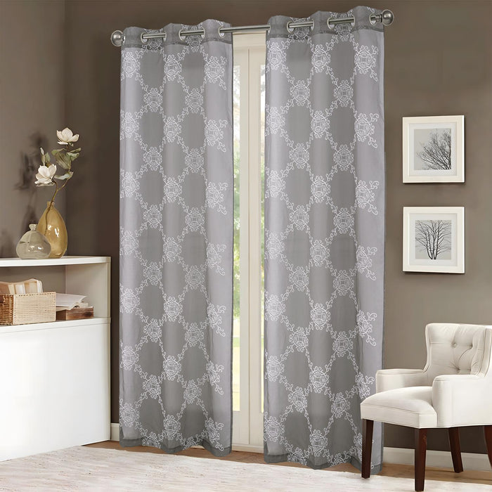 RT Designer Collection Sheryl 2 Pack Embroidered Dorly Luxurious Decorative Grommet Curtain Panel 36" x 96" Grey