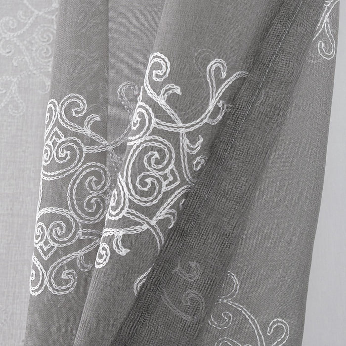 RT Designer Collection Sheryl 2 Pack Embroidered Dorly Luxurious Decorative Grommet Curtain Panel 36" x 96" Grey