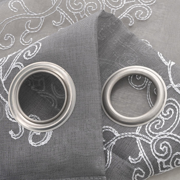 RT Designer Collection Sheryl 2 Pack Embroidered Dorly Luxurious Decorative Grommet Curtain Panel 36" x 96" Grey