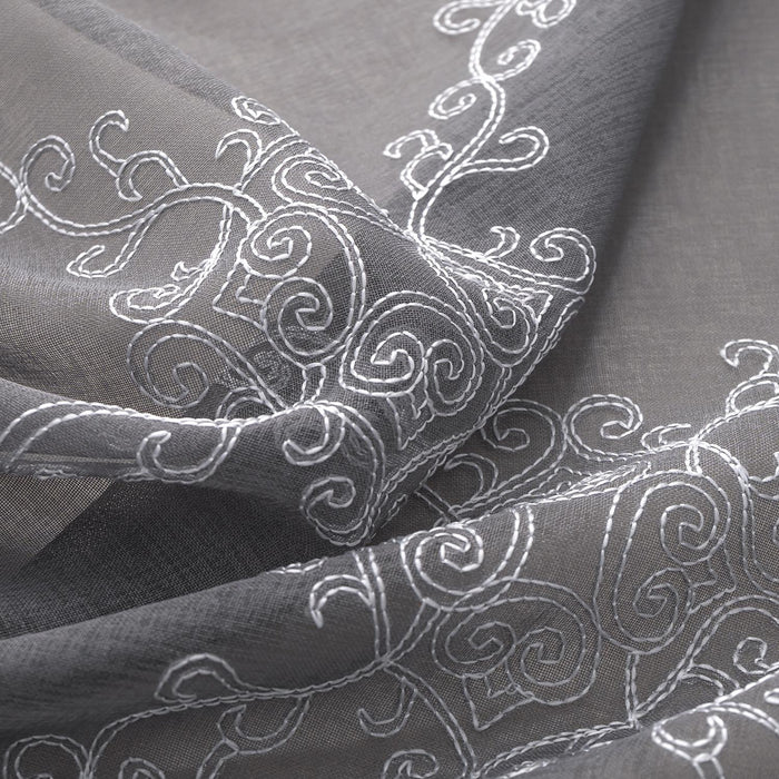 RT Designer Collection Sheryl 2 Pack Embroidered Dorly Luxurious Decorative Grommet Curtain Panel 36" x 96" Grey