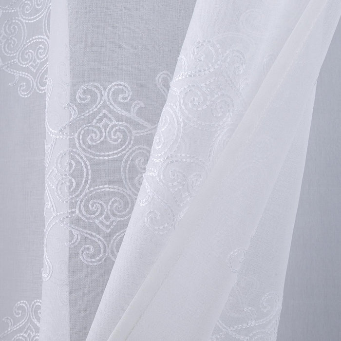 RT Designer Collection Sheryl 2 Pack Embroidered Dorly Luxurious Decorative Grommet Curtain Panel 36" x 96" White