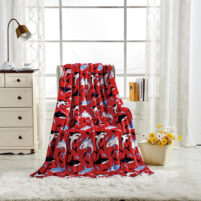 Plazatex Red Shark Micro plush Decorative All Season Red Color 50" X 60" Throw Blanket