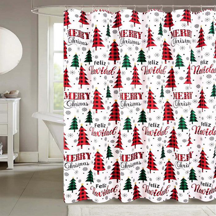 RT Designers Collection Christmas Country Forest Slub Shower Curtain 70" x 72" White/Red/Green