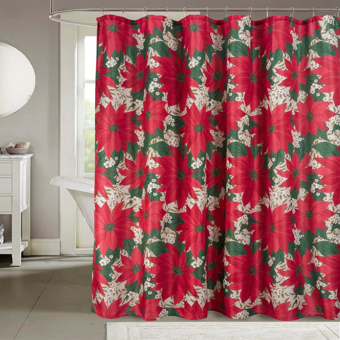 RT Designers Collection Christmas Flower Poinsettia Slub Shower Curtain 70" x 72" Red