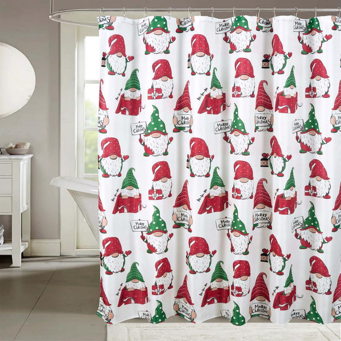 RT Designers Collection Christmas Gnomes Slub Shower Curtain 70" x 72" White