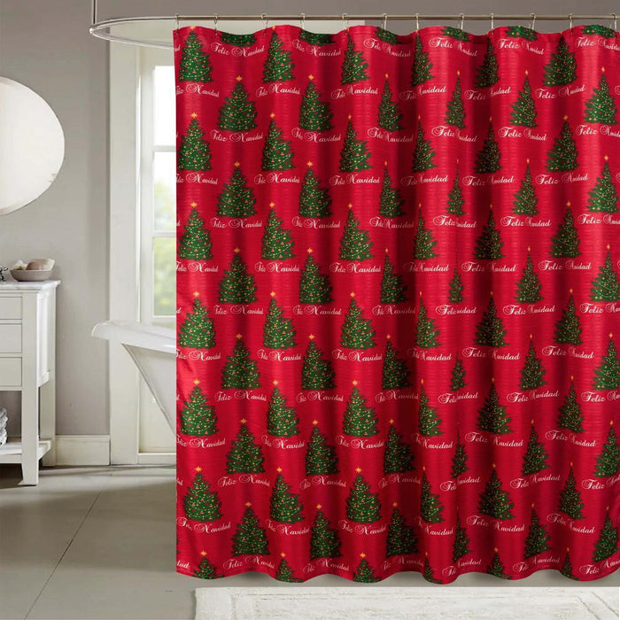 RT Designers Collection Christmas Tree Slub Shower Curtain 70" x 72" Red/Green