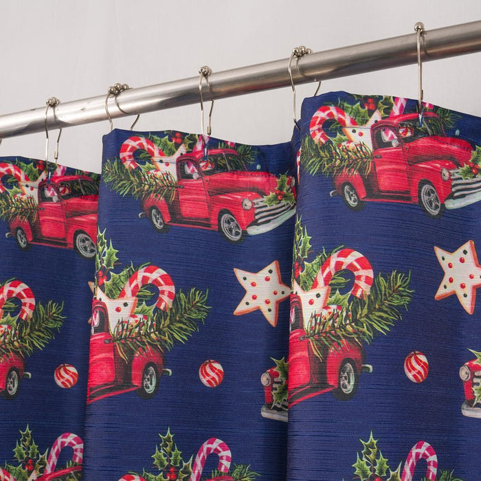 RT Designers Collection Christmas Truck Slub Shower Curtain 70" x 72" Navy/Red