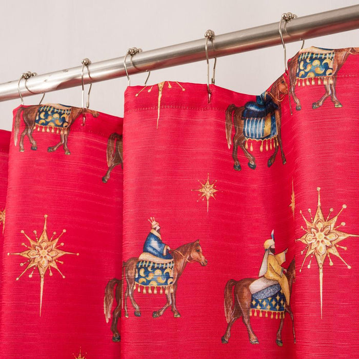 RT Designers Collection Christmas Three Kings Slub Shower Curtain 70" x 72" Red