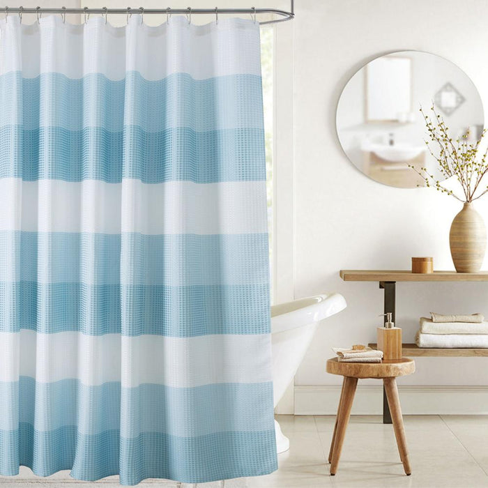 Olivia Gray Glamor Fade-resistant Striped Waffle Jacquard Shower Curtain with 12 Reinforced Stitched Buttonholes - 70-inch x 72-inch