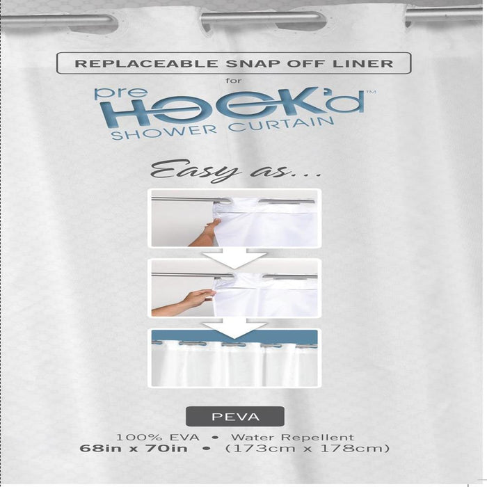 Carnation Home Fashions Pre Hooked T Replacement Peva Liner - Frosty Clear 68x70"
