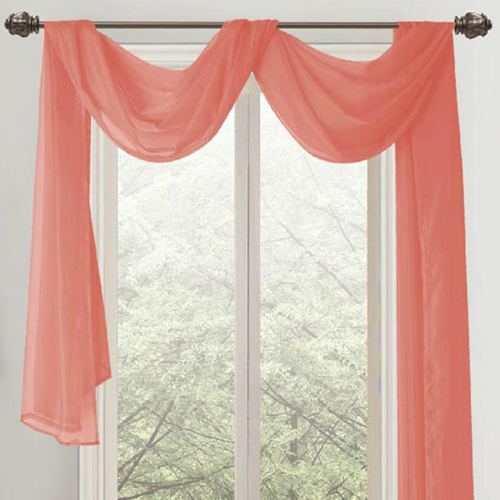 Celine Sheer 55 x 216 in. Sheer Curtain Scarf Valance Coral