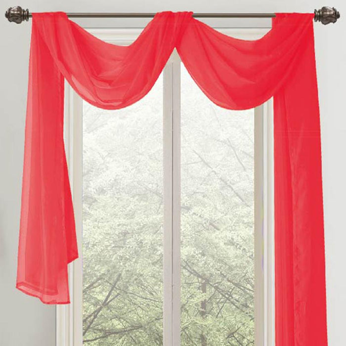 Celine Sheer 55 x 216 in. Sheer Curtain Scarf Valance Red