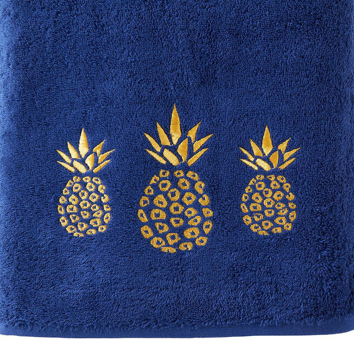 SKL Home Saturday Knight Ltd Gilded Pineapple Majestic Gold Embroidered Bath Towel - 27 x 50", Navy
