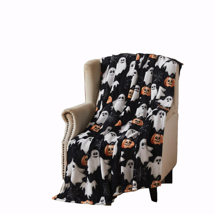 RT Designer's Collection Halloween Pumpkin Ghost Printed Flannel Throw Blanket 50" x 70" Multicolor