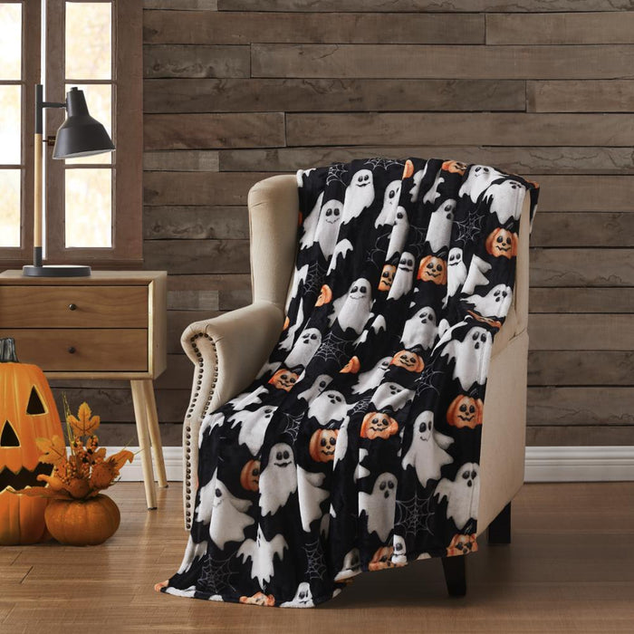 RT Designer's Collection Halloween Pumpkin Ghost Printed Flannel Throw Blanket 50" x 70" Multicolor