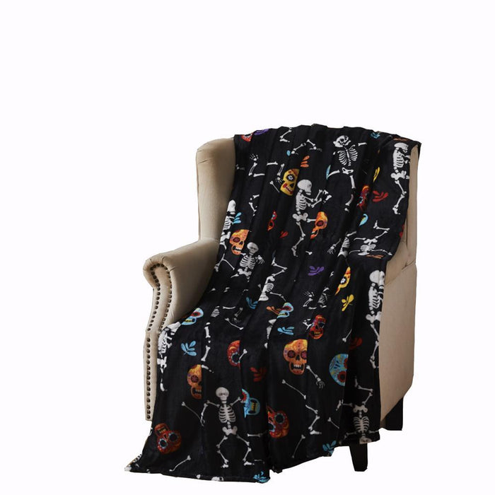 RT Designer's Collection Halloween Rock n Roll Printed Flannel Throw Blanket 50" x 70" Multicolor
