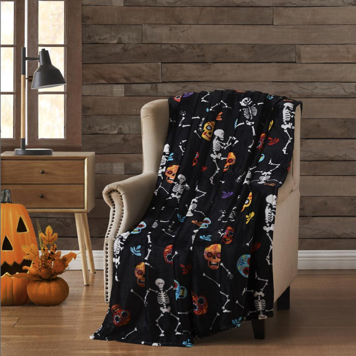 RT Designer's Collection Halloween Rock n Roll Printed Flannel Throw Blanket 50" x 70" Multicolor