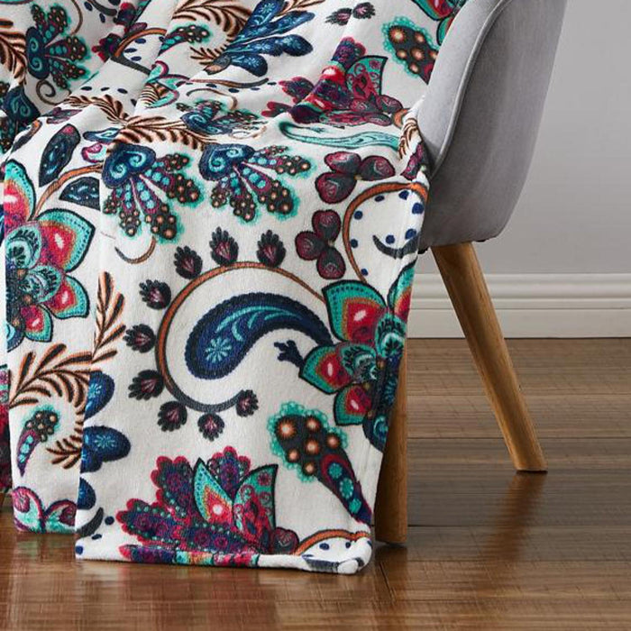 Oliva Gray Jacobean Printed Flannel Throw - 50x60" Multi