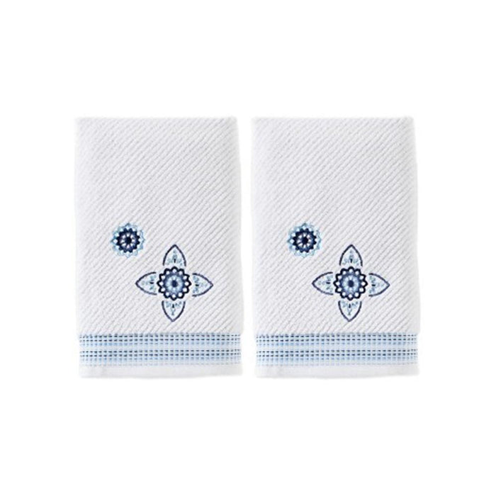 Saturday Knight Ltd Kali Embroidered Medallion Bath Hand Towel Set - 2 Piece - 16x26", White