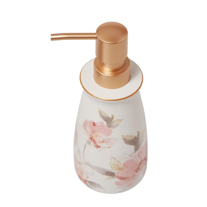 Saturday Knight Ltd Misty Floral Gold Tone Bath Lotion Pump Dispenser - 7.8x3.09x3.09", Pink/Multi