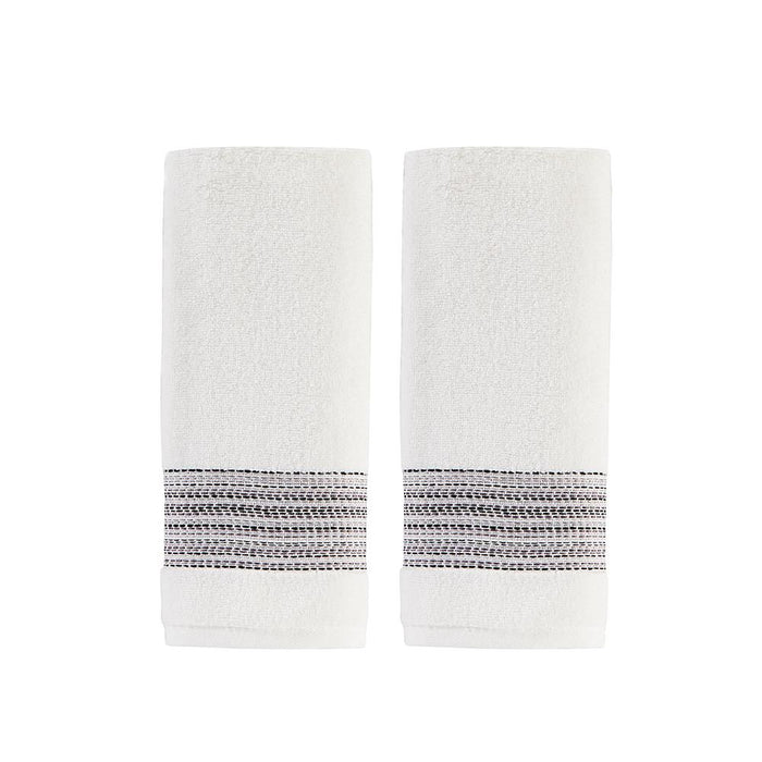 Saturday Knight Ltd Geo Striped Ombre Dash Jacquard Pattern Hand Towel set - 2 Piece - 16x26", White