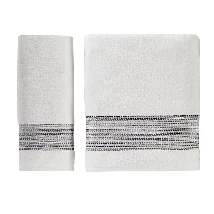 Saturday Knight Ltd Geo Striped Ombre Dash Jacquard Pattern Hand Towel set - 2 Piece - 16x26", White