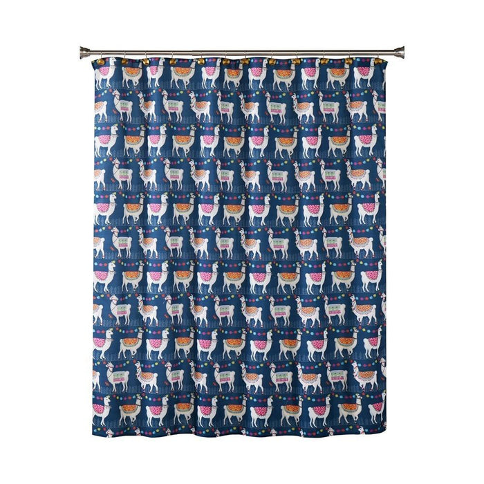 SKL Home Saturday Knight Ltd Alotta Llamas Playful Fresh Bathroom Restyle Durable Shower Curtain - 70x72", Blue