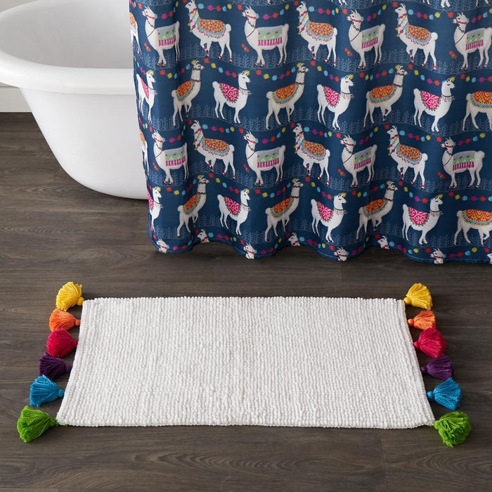 SKL Home Saturday Knight Ltd Rhapsody Vibrant Multicolored Soft And Comfy Trim Tassels Popcorn Weave Rug 20x30", White