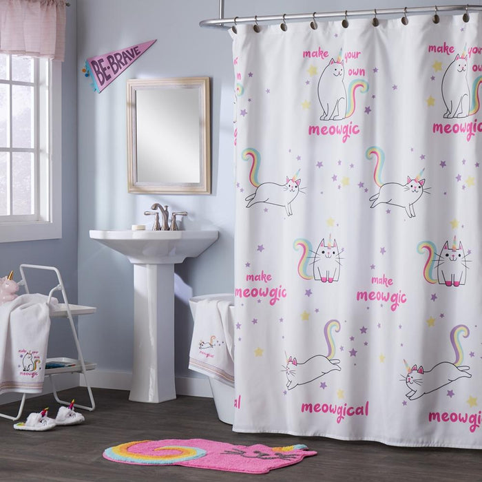 SKL Home Saturday Knight Ltd Meowgic Mythical Caticorn Design With Soft, Durable Fabric Shower Curtain - 70x72", Multi