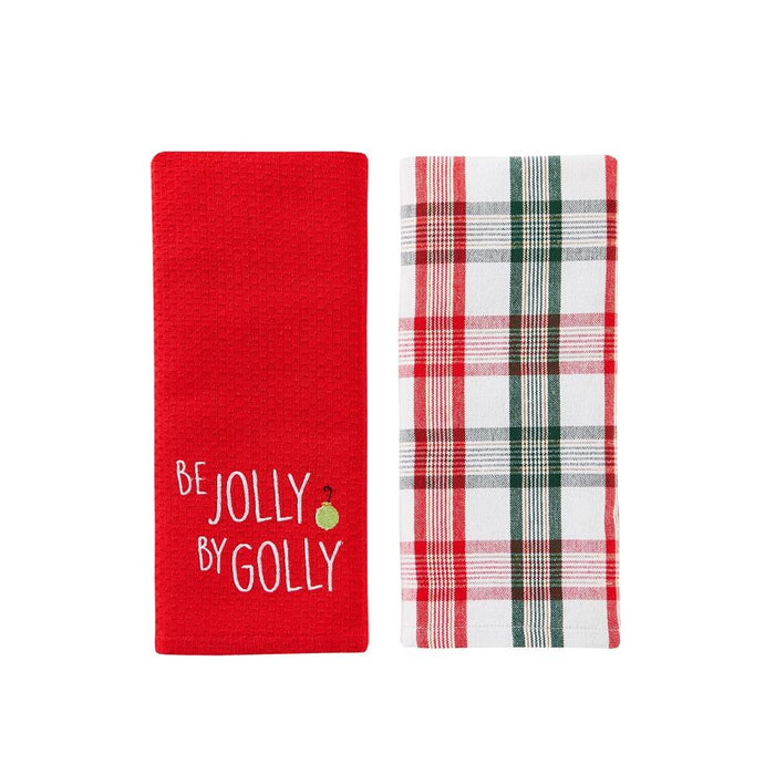 SKL Home Saturday Knight Ltd Be Jolly Kt Red Waffle Design Embroidery Dish Towel Set - 2-Piece - 16x26", Red
