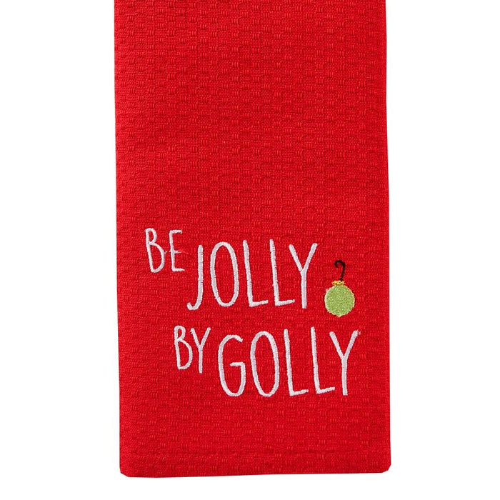 SKL Home Saturday Knight Ltd Be Jolly Kt Red Waffle Design Embroidery Dish Towel Set - 2-Piece - 16x26", Red
