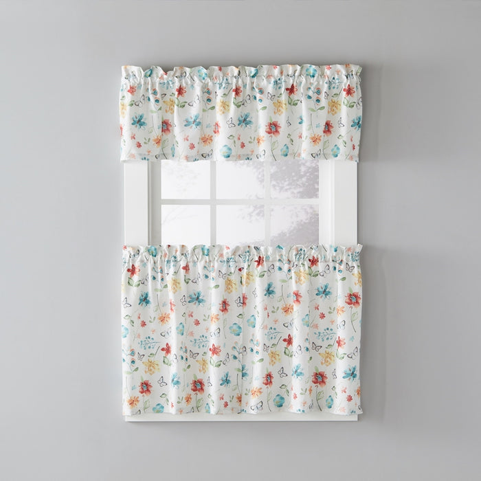 SKL Home Saturday Knight Ltd Floral Dance Cheerful Scatter Print Tier Pair Curtain With Rod Pocket Multi