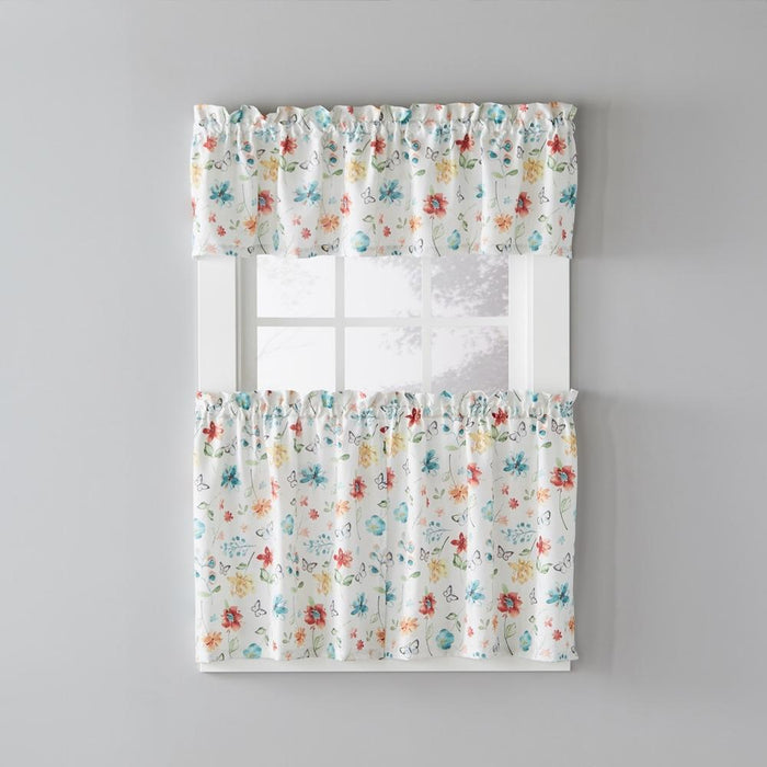 SKL Home Saturday Knight Ltd Floral Dance Cheerful Scatter Print Tier Pair Curtain With Rod Pocket Multi