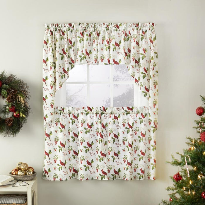 SKL Home Saturday Knight Ltd Cardinals And Berries Nature Themed Decorating Window Tier Curtains - Multi