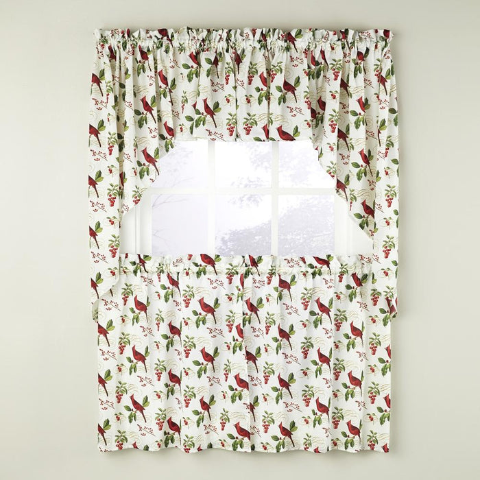 SKL Home Saturday Knight Ltd Cardinals And Berries Nature Themed Decorating Window Tier Curtains - Multi