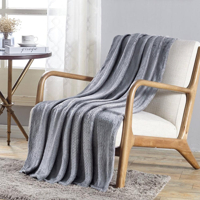 Plazatex V Collection Embossed Pattern Soft & Cozy Flannel Throw Blanket - 50x60" Grey