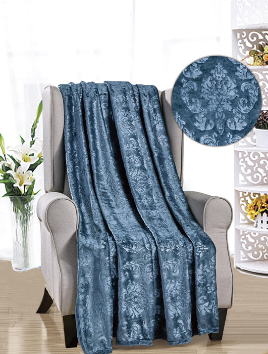 Versailles Ultra Soft Plush Contemporary Embossed Pattern All Season 50" x 60" Throw Blanket, Oxford Blue