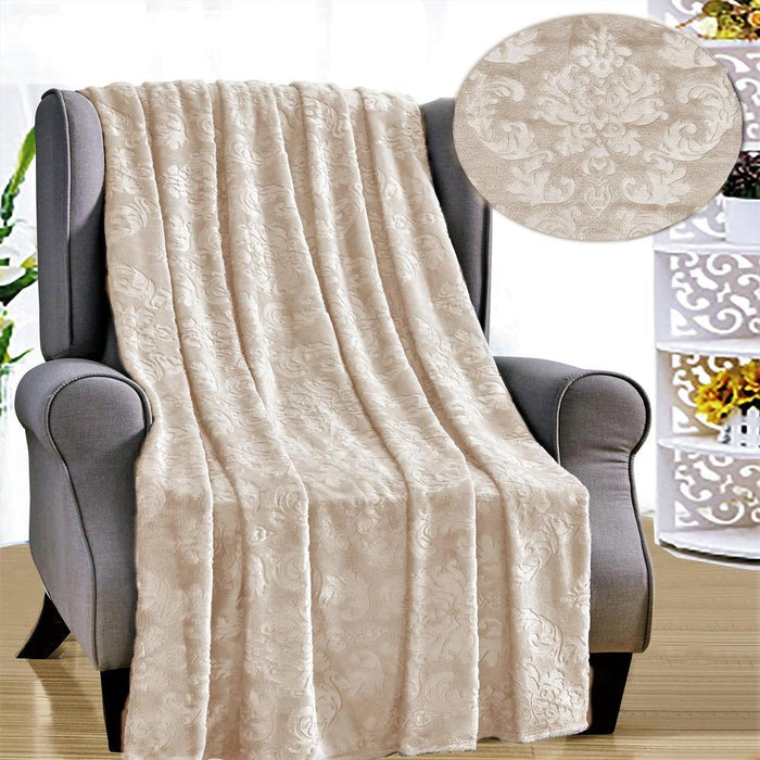 Versailles Ultra Soft Plush Contemporary Embossed Pattern All Season 50" x 60" Throw Blanket, Taupe