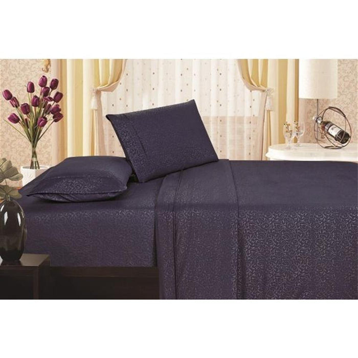 Plazatex Vine Print 90GSM Brushed Microfiber Soft Wrinkle Free Sheet Set - Queen 60x80", Navy