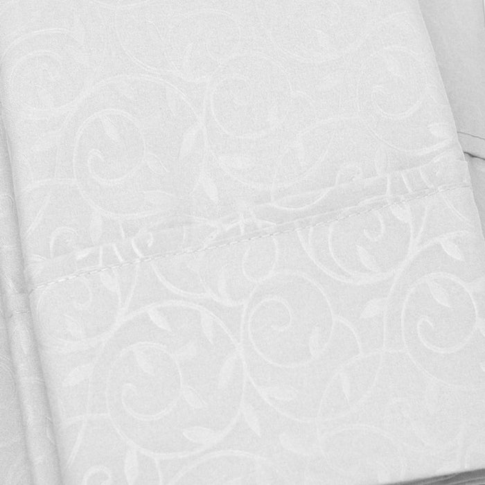 Plazatex Vine Print 90GSM Brushed Microfiber Soft Wrinkle Free Sheet Set - Queen 60x80", White