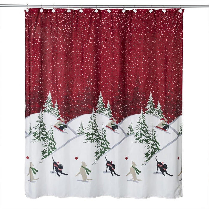 SKL Home Saturday Knight Ltd Winter Dogs Shower Curtain And Hook Set - 72x72", Red