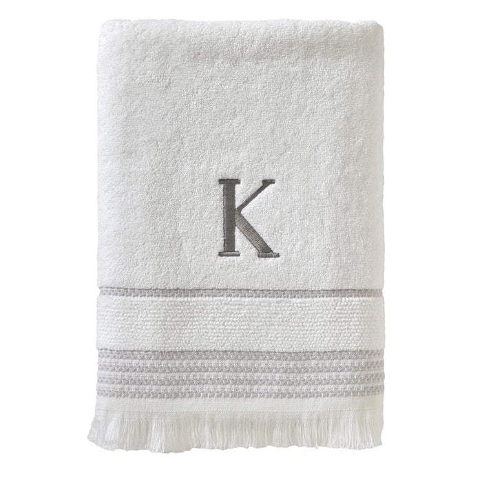 SKL Home By Saturday Knight Ltd Casual Monogram Bath Towel K - 28X54", White