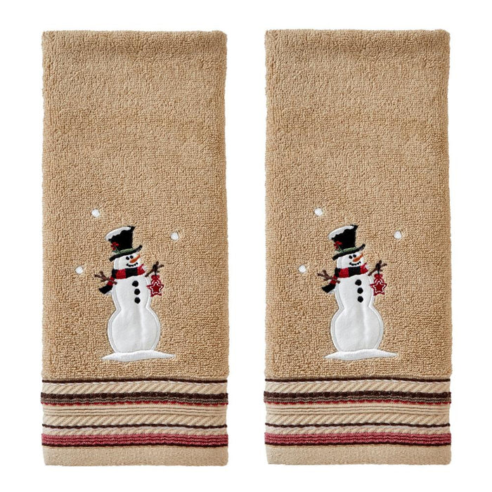 SKL Home By Saturday Knight Ltd Rustic Plaid Snowman Hand Towel - 2-Pack - 16X25", Wheat