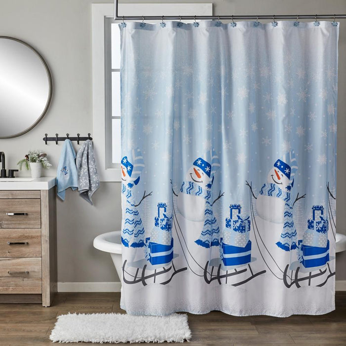 SKL Home By Saturday Knight Ltd Snowman Sled Shower Curtain And Hook Set - 13-Piece - 72X72", Multi