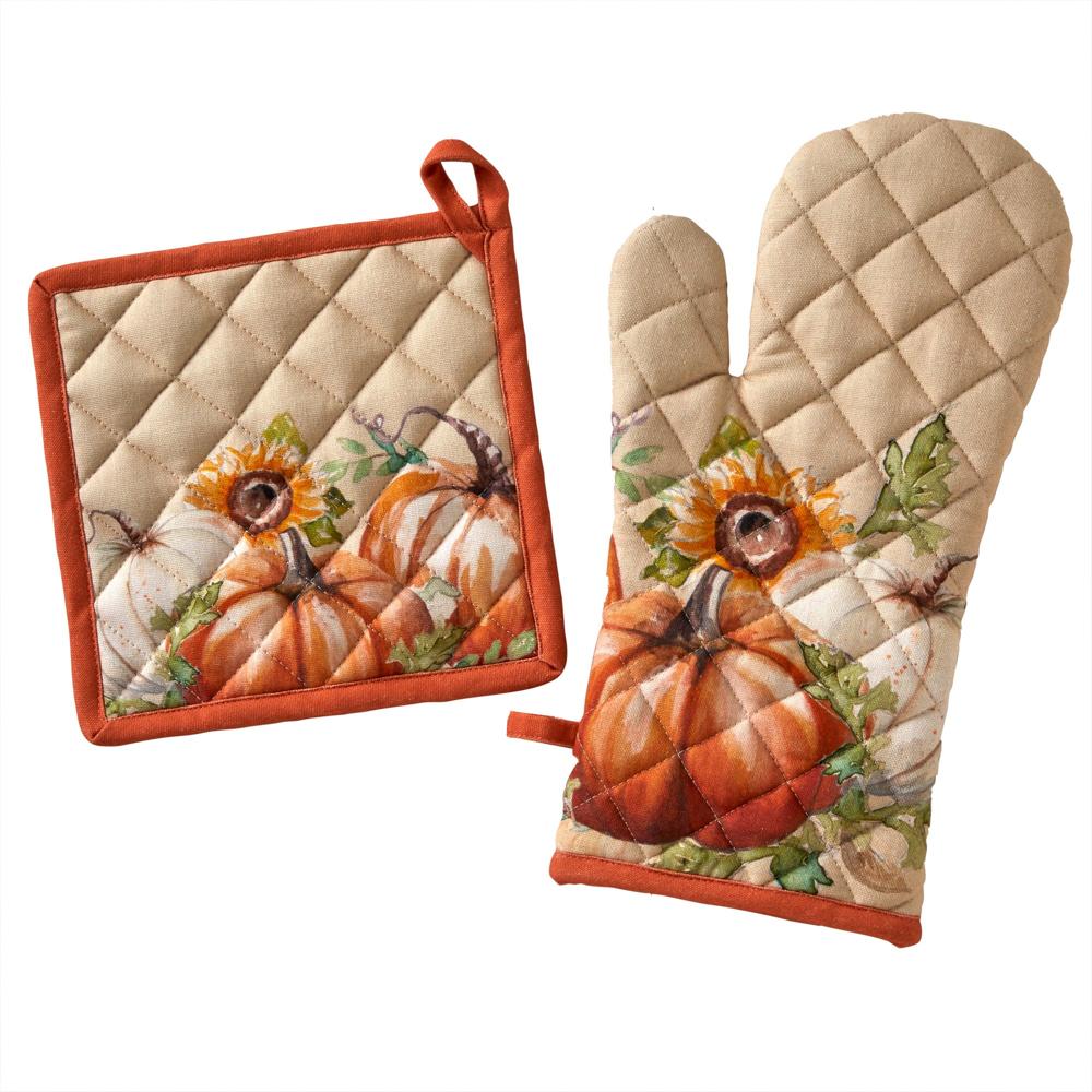 Martha Stewart Strie Medallion Oven Mitt 2-Pack Set, Navy Blue, 7x13