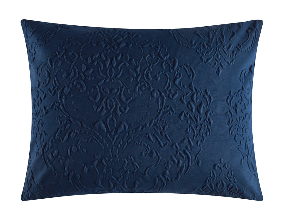 Chic Home Mayflower Comforter Set Embossed Medallion Scroll Pattern Design Bed In A Bag Navy, Twin - Twin