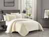 NY&C Home Austin 7 Piece Cotton Blend Quilt Set Stone Washed Textured Floral Pattern Bed In A Bag Bedding - Sheets Pillowcases Pillow Shams Included, King, Beige - King