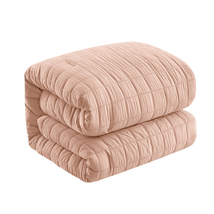 Chic Home Jessa Comforter Set Washed Garment Technique Geometric Square Tile Pattern Bed In A Bag Bedding - Sheets Pillowcases Pillow Shams Included - 7 Piece - King 104x92", Blush - King